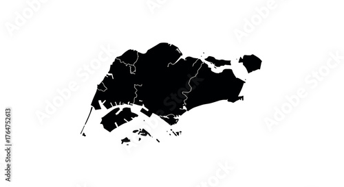 Silhouette map of singapore with district borders