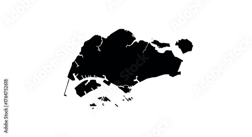 Black silhouette map of singapore on white background for geographical design