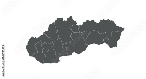Map of slovakia with outlined regions in flat style