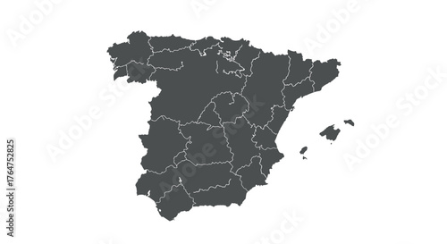 Detailed map of spain with regions outlined in grey silhouette style