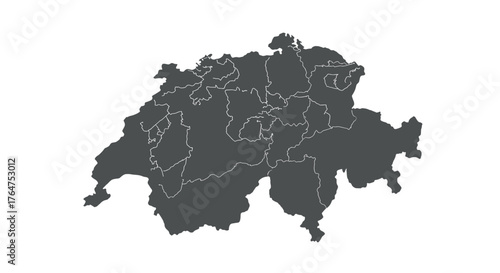 Detailed outline map of switzerland with cantonal borders