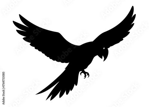 Flying parrot silhouette vector illustration.