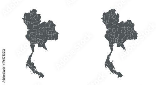 Thailand map outline with provinces in silhouette style
