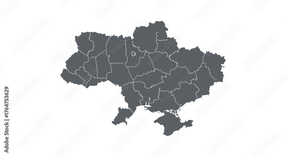 Obraz premium Gray silhouette map of ukraine with regional borders on white background
