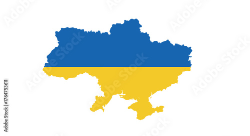 Outline map of ukraine with national flag colors on white background