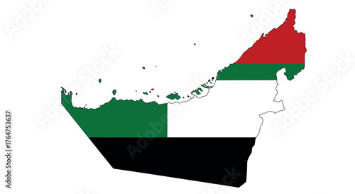 Uae map with flag colors in minimalistic style