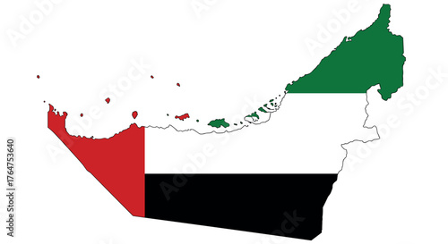 United arab emirates map with national flag colors