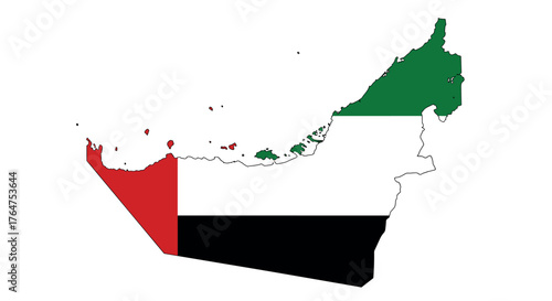 Flat map of united arab emirates with national colors