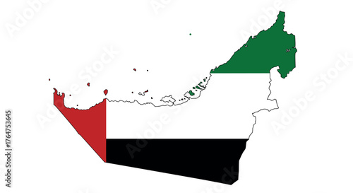 United arab emirates map with national flag colors in simplified design
