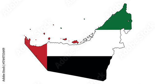 United arab emirates map with national flag colors on white background