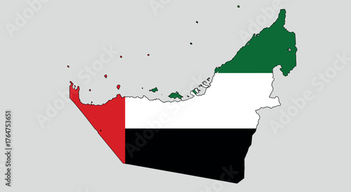 Uae map with national flag colors on gray background