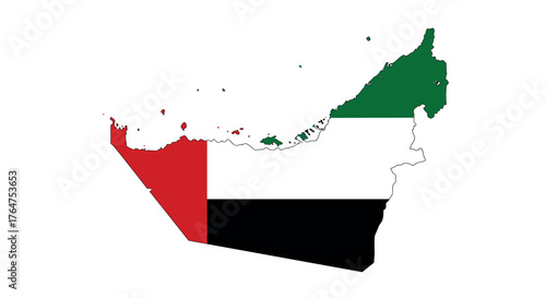 United arab emirates map with flag colors in flat style