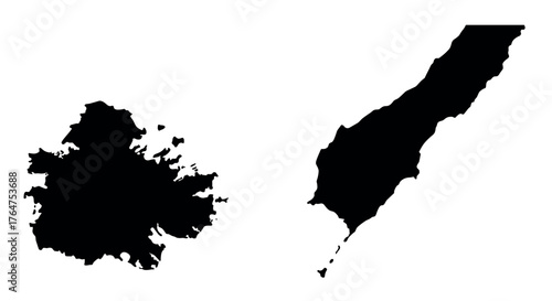 Silhouette map of two islands: guam and niue outlines