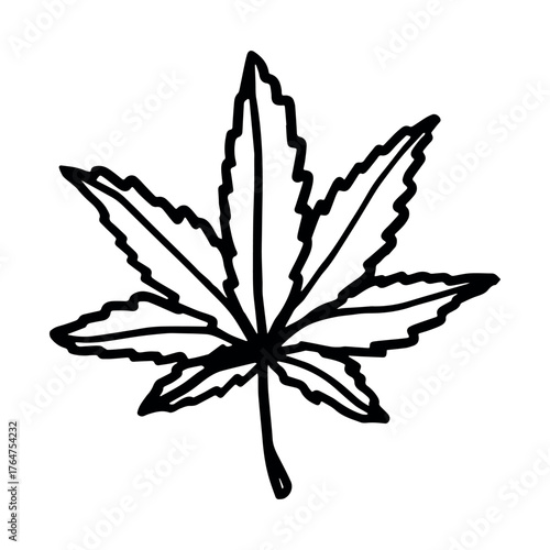 Hand drawn cannabis leaf Medicine marijuana Hemp leaves clipart in doodle style Single element for print, web, design, decor