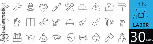  Minimal Labor Line Icon Set 30 Outline Symbols for Worker, Job, and Construction Design