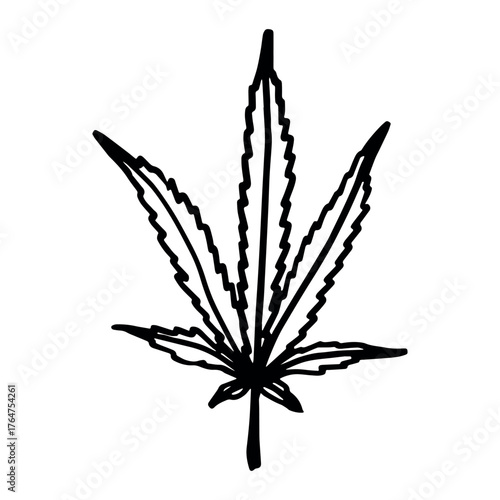 Hand drawn cannabis leaf Medicine marijuana Hemp leaves clipart in doodle style Single element for print, web, design, decor