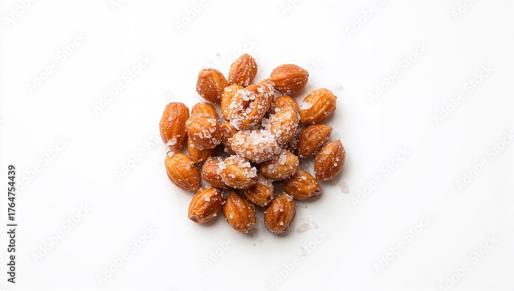 Obraz premium Sugared roasted nuts displayed on a clean white surface
