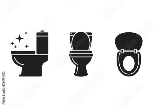 Clean toilet icons in different views for bathroom design