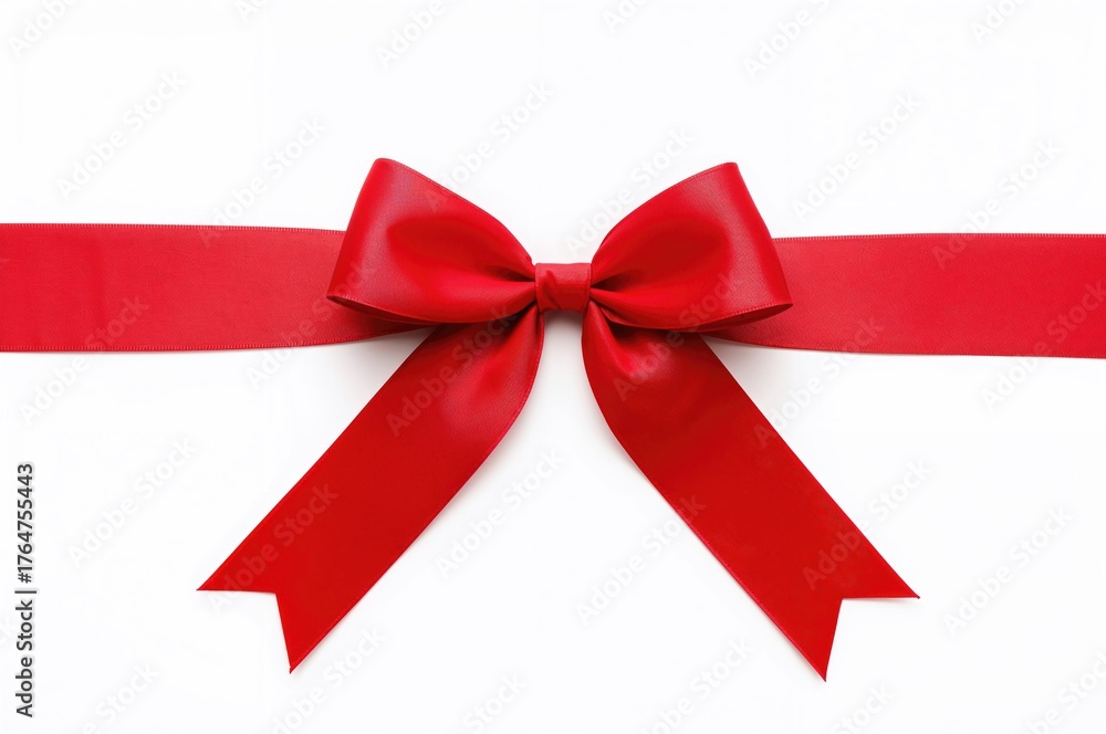 Fototapeta premium Crimson necktie with extra-long ends stretching out on each side against a white backdrop.