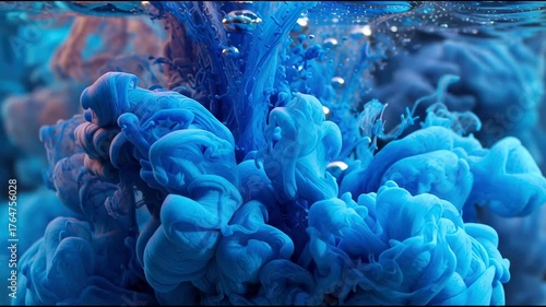 Abstract blue ink in water, creating a mesmerizing underwater cloudscape
