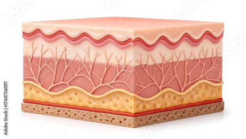 Detailed 3D illustration of human skin anatomy cross section