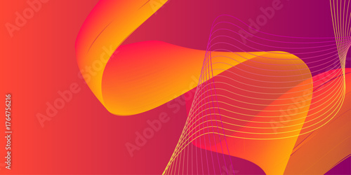 Abstract colorful orange curve background. Abstract color flowing wave with stylized blended line art background. Orange abstract geometric background with curve wave lines .

