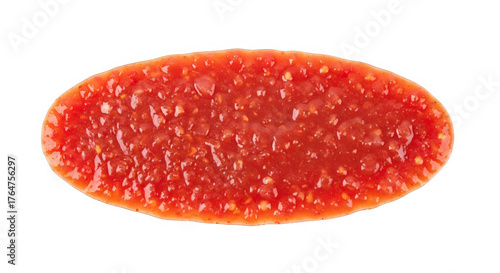 Salsa in an oval shape against a black background