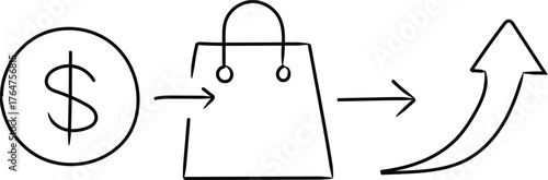 Business Growth with Dollar, Shopping Bag, and Arrow
