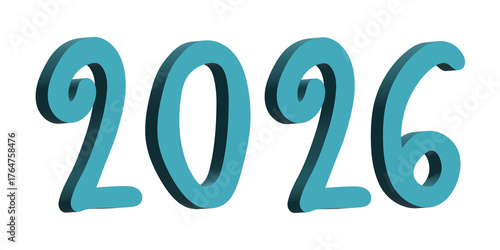 3d happy New Year doodle 2026 numbers Single element for calendar, card, banner, flyer, web, poster, design, decor