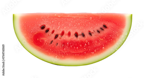 Slice of fresh watermelon isolated on transparent background, closeup