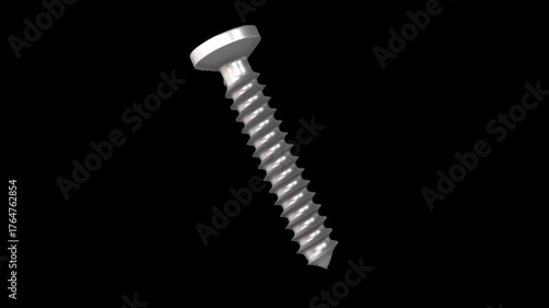 Close-up of a Silver Screw on Black Background