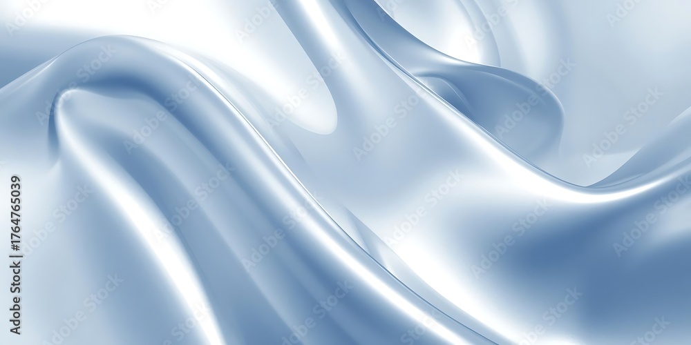 Fototapeta premium Light blue silky fabric with soft flowing curves