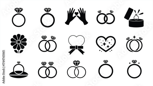 Wedding and Engagement Ring Icon Set rings jewelry