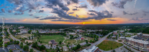 Aerial landscape from Evans Town Center Park summer sunset in CSRA Augusta Georgia