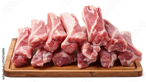 Uncooked pork ribs displaye...