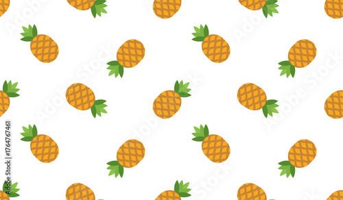 Pineapple seamless pattern, tropical ripe fruit.