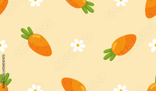 Seamless pattern with carrot, vector illustration of vegetable, healthy vegan food wallpaper