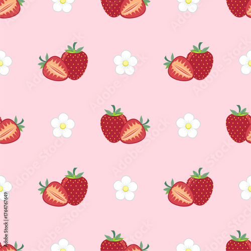 Seamless pattern with cute strawberry.