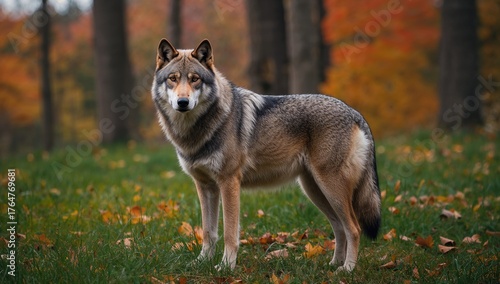 Attractive grey wolf posing...