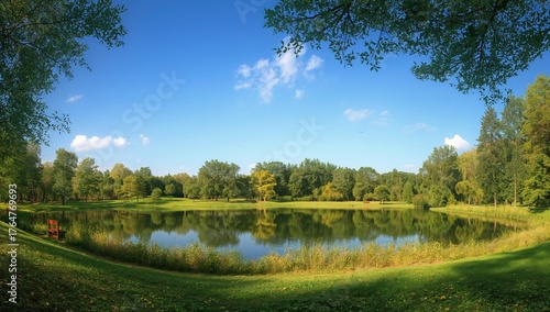 Summer scenery with lush tr...