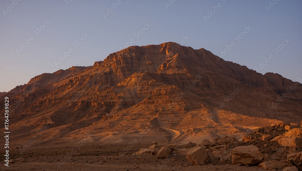 Naklejka premium Dawn breaks over a stunning mountain linked to ancient biblical tales and the Ten Commandments.
