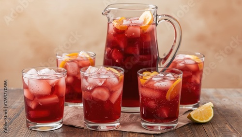 Pitcher and glasses filled ...