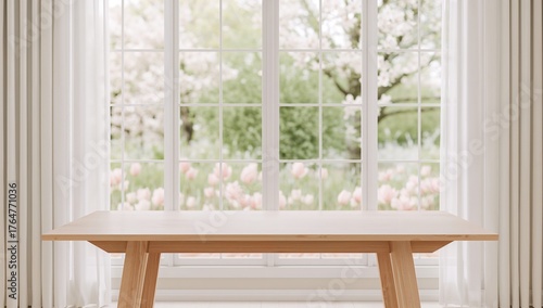 Empty table with window vie...