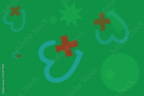 Abstract Hearts and Crosses on Green Background Representing Healthcare and Medical Wellness
