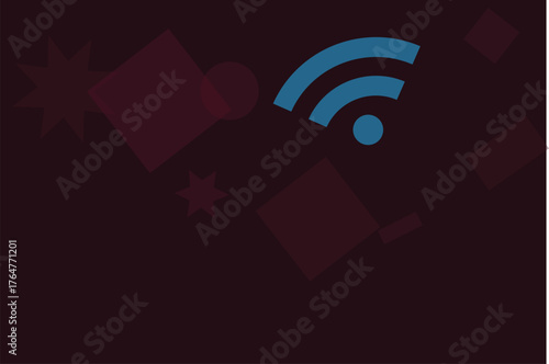 Abstract Geometric Shapes and WiFi Symbol on Dark Background Creative Digital Communication Concept