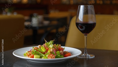 Plate of salad accompanied ...