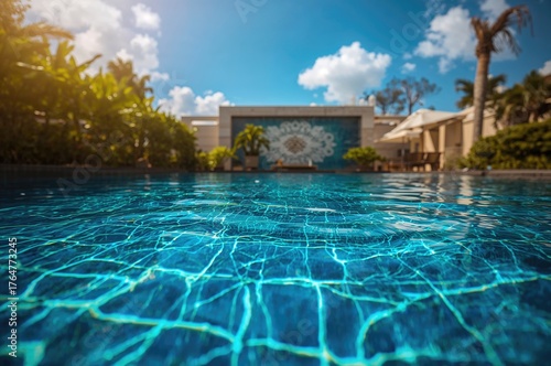 Torn blue water in a swimmi...