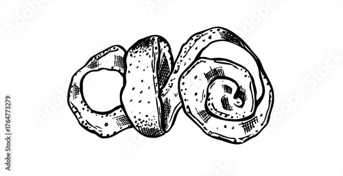 Whole spiral citrus peel vector isolated illustration painted by black inks. Lemon, lime or orange fruit skin in twist shape etching drawing. Monochrome ingredient for packaging, healthy food design