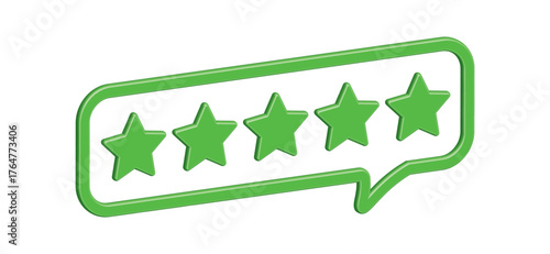 3D bubble rating with five green stars for best and excellent service satisfaction. Quality customer feedback and rating concept from client or employee, product review, 5 green stars vector, EPS 10.