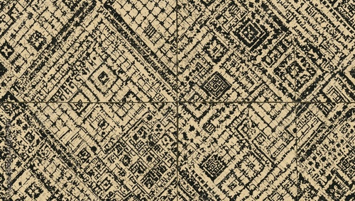 Worn Black Ink with Geometr...